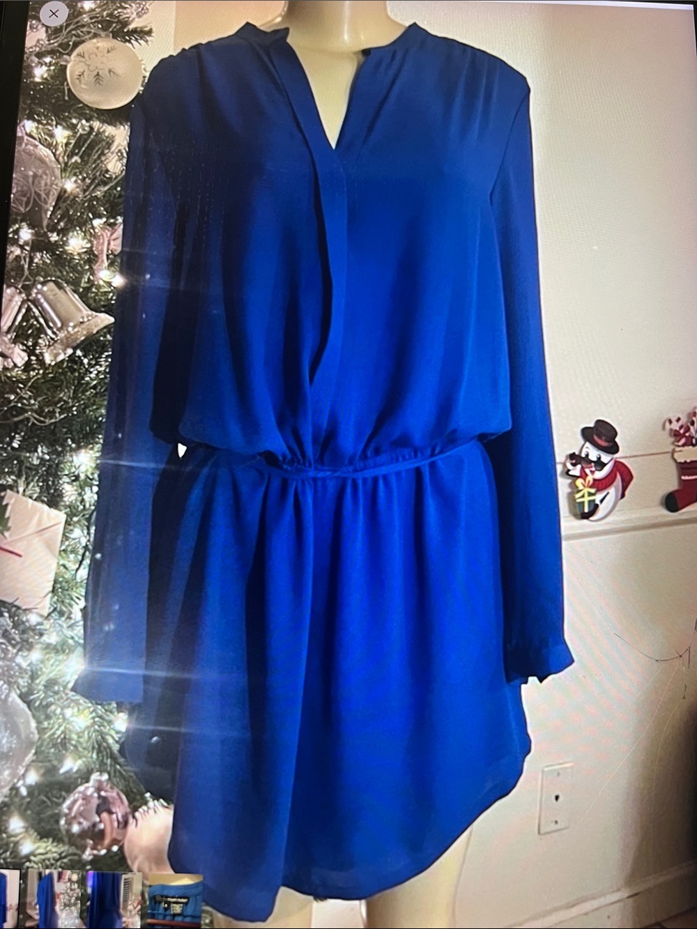 Hilary Radley Royal Blue Long-Sleeve V-Neck Blouson Dress
